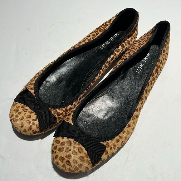 Nine West Edwin Bow Cheetah Ballet Flats B63 - Picture 1 of 8